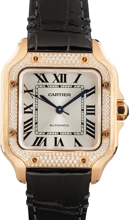 32 Cartier Santos de Cartier Diamond Bezel Rose Gold - تصویر 1